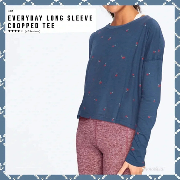 🆕PINK GIRLFRIEND LONG SLEEVE CHERRIES CROPPED TEE M🆕 - Picture 1 of 4